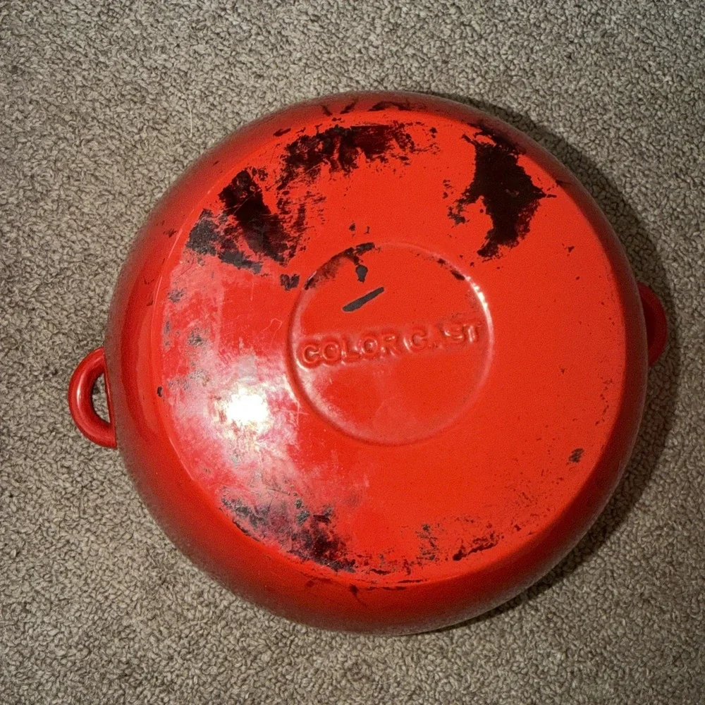 Vintage Color Cast Iron Dutch Oven Red Apple/ Tomato Casserole Pot 8
